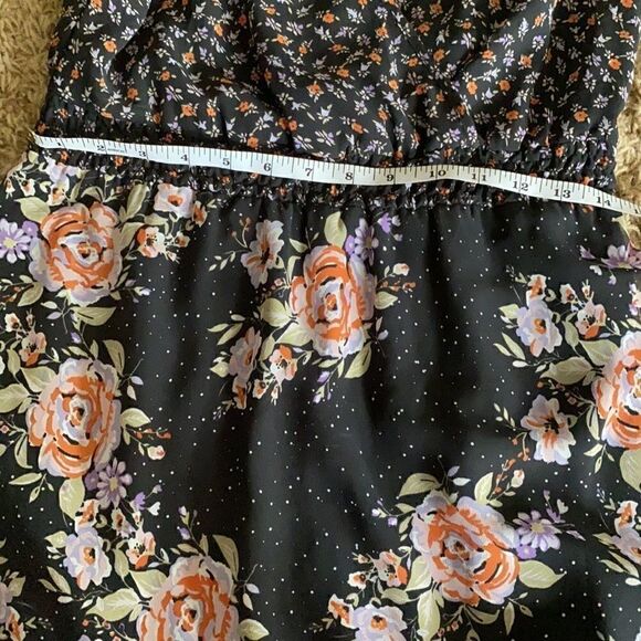 Anthro | Pins and Needles Black Floral Mini Dress - Picture 5 of 7